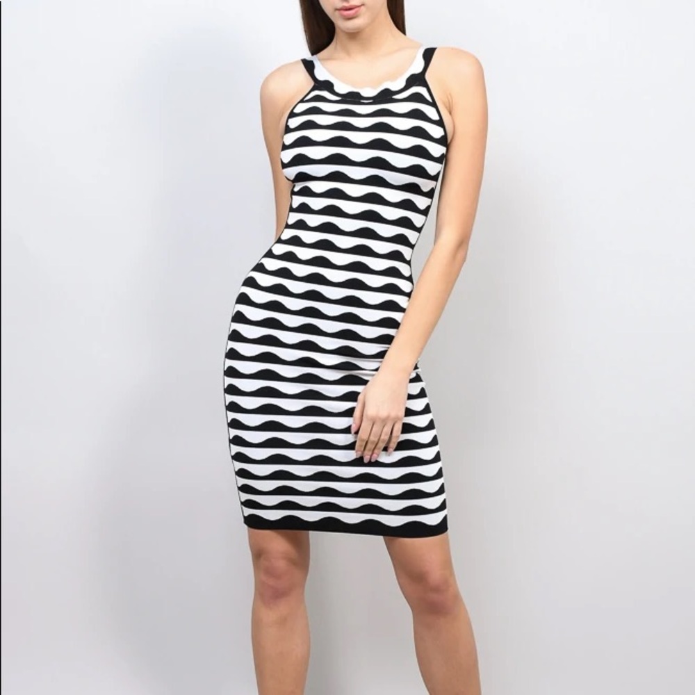 HERVE LEGER SS 1997 Vintage Black White Bodycon Dress